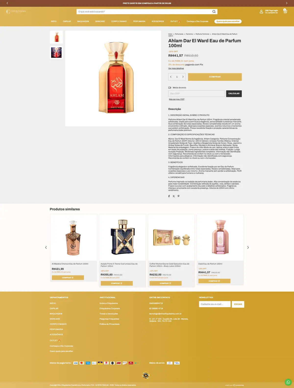Tela página de produto do projeto Chiquíssima